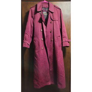 Vintage London Fog Womens Full Length Trench Coat Burgandy Size 8 Reg